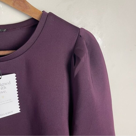 STELLA & Dot purple Puff sleeve Neoprene style top - large NEW - Picture 6 of 13